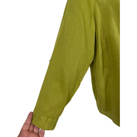 J. Jill Love Linen Green Roll Tab Long Sleeve Button-Up Shirt Women's Size XLP - Picture 3 of 9